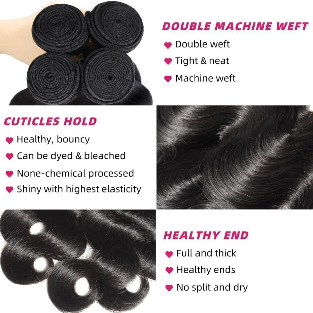12A Human Hair Bundles 14-20 Inch Body Wave, 100% Unprocessed Brazilian Virgin W